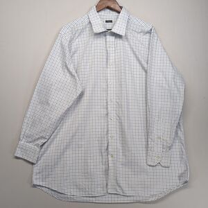 Tom James Mens Button Up Long Sleeve White Blue Check Shirt Custom XXXL 3XL